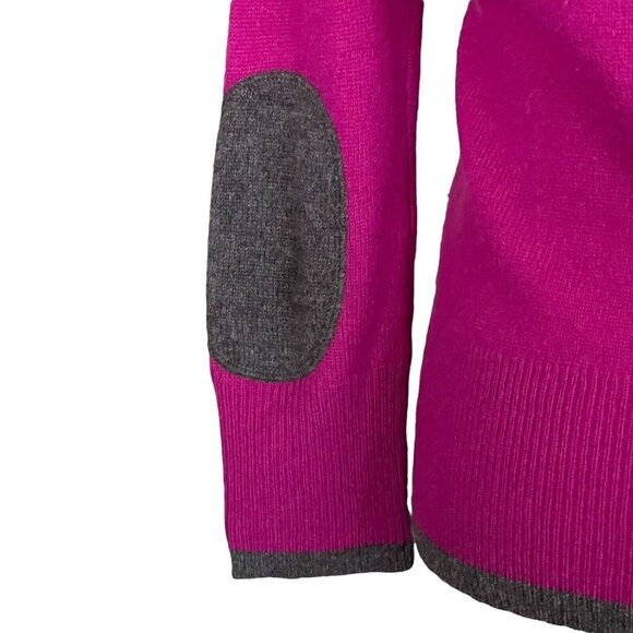 Vertical Design Womens S 100% Cashmere Cardigan Magenta Gray Elbow Patch Sweater - Picture 4 of 5